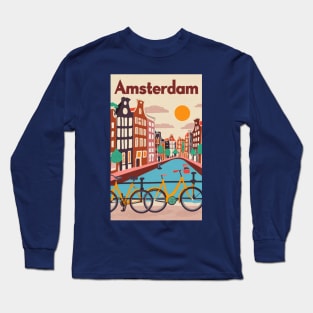 A Vintage Travel Art of Amsterdam - Netherlands Long Sleeve T-Shirt